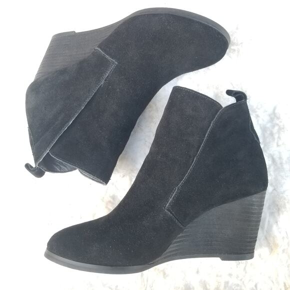 Black Wedge Bootie Size 8.5 Sole Society Brigitte Suede Leather Ankle Boots - Picture 13 of 13
